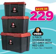 Pride 3 Piece Storage Box Set Grey With Red Lids