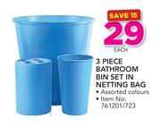 3 Piece Bathroom Bin Set In Netting Bag