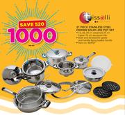 Tissolli 21 Piece Stainless Steel Crown Solid Lids Pot Set