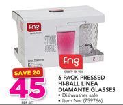 Fng 6 Pack Pressed Hi-Ball Linea Diamante Glasses