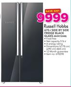 Russell Hobbs 670Ltr Side By Side Fridge Black Glass RHFR720MB