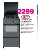 Defy 4 Burner Gas Stove Black DGS 168 SGG