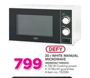 Defy 20Ltr White Manual Microwave MDMO367 WM203