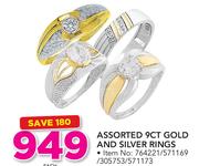 Assorted 9ct Gold And Silver Rings-Each