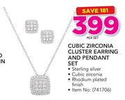 Cubic Zirconia Cluster Earring And Pendant Set-Per Set