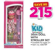 Kid Connection 30cm Doll With Stroller Set-Each