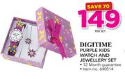 Digitime Purple Kids Watch And Jewellery Set-Per Set