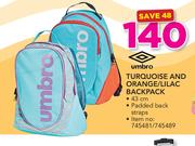 Umbro Turquoise And Orange/Lilac Backpack