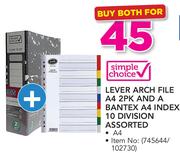 Simple Choice Lever Arch File A4 2PK And A Bantex A4 Index 10 Division Assorted-For Both