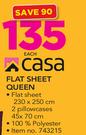 Casa Flat Sheet Queen 2 Pillowcases-Each
