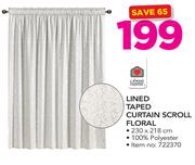 Always Home Lined Taped Curtain Scroll Floral