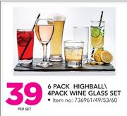 6 Pack Hi Ball/4 Pack Wine Glass Set-Per Set
