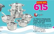 Tissolli 12 Piece Stainless Steel Saphir Solid Lids Pot Set-Per Set