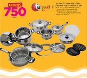 Tissolli 21 Piece Stainless Steel Crown Solid Lids Pot Set-Per Set