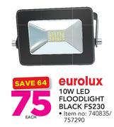 Eurolux 10W LED Floodlight Black FS230-Each