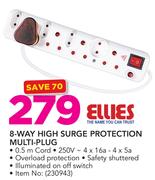 Ellies 8 Way High Surge Protection Multi Plug