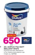 Dulux 20Ltr Acrylic PVA Matt Brilliant White
