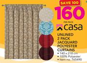 Casa Unlined 2 Pack Jacquard Polyester Curtains-Per Pack 