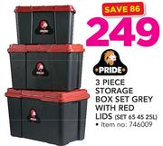Pride 3 Piece Storage Box Set Grey With Red Lids