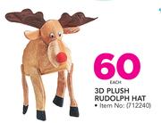 3D Plush Rudolph Hat-Each