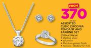 Cubic Zirconia Pendant And Earring Set-Per Set