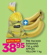 Pre Packed Bananas-750g And Apples Yellow 1kg-For Both