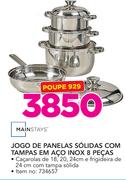Mainstays 8 Pecas jogo de Panelas Solidas com Tampas em aço Inox 
