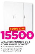 Armario Embutido de 3 Portas Home Concept Exclui Pegas e suporte