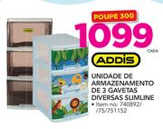 Addis Unidade De armazenamento de 3 gavetas diversas Slimline-cada