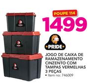 Pride 3 Peças jogo de caixa de armazenamento cinzento com tampa vermelhas
