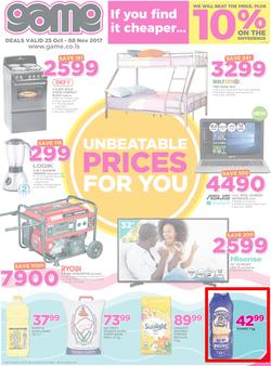 Game Lesotho : Unbeatable Prices For You (25 Oct - 8 Nov 2017), page 1