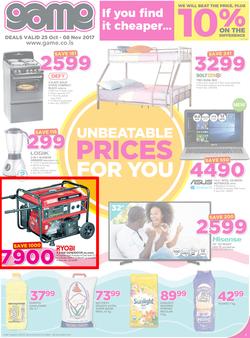 Game Lesotho : Unbeatable Prices For You (25 Oct - 8 Nov 2017), page 1