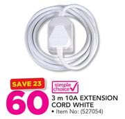 Simple 3m 10A Extension Cord White