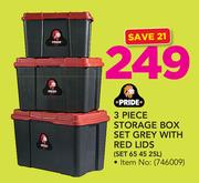 Pride 3 Piece Storage Box Set Grey With Red Lids