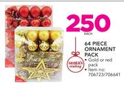 64 Piece Ornament Pack Gold Or Red Pack