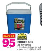 Camp Master 26Ltr Cooler Box In Blue Or Red MQ8192-Each
