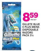 Gillete Blue II Plus Mens Disposable Razors Pack-5's Per Set
