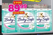 Baby Soft 2 Ply Toilet Tissue minis-3 x 9's