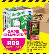Jungle Oats-1Kg & Parmalat Ever Fresh Full Cream, Low Fat Or Fat Free Milk-6 x 1Ltr-Bundle