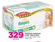 Pampers Premium Care Mega Box Junior 88's, Maxi 104's, Midi 120's Per Pack