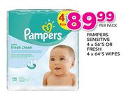 Pampers Sensitive-4 x 56's Or Fresh Wipes-4 x 64's Per Pack