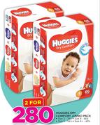 Huggies Dry Comfort Jumbo Pack Size 3-76's, Size 4-66's, Size 5-56's, Size 4+-60's-For 2