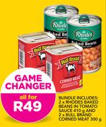 Rhodes Baked Beans In Tomato Sauce-2 x 410g And Bull Brand Corned Meat-2 x 300g-All For