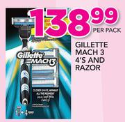 Gillette Mach 3-4's & Razor-Per Pack