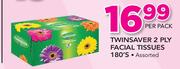 Twinsaver 2 Ply Facial Tissues Assorted-180's Per Pack