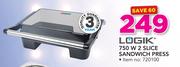 Logik 750W 2 Slice Sandwich Press