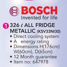 Bosch 326Ltr All Fridge Metallic (KVC33NI30)-Each