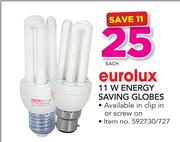 Eurolux 11W Energy Saving Globes In Clip In Or Screw On-Each