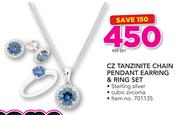 CZ Tanzinite Chain Pendant Earring & Ring Set -Per Set (701135)