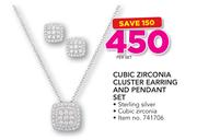 Cubic Zirconia Cluster Earring And Pendant Set -Per Set